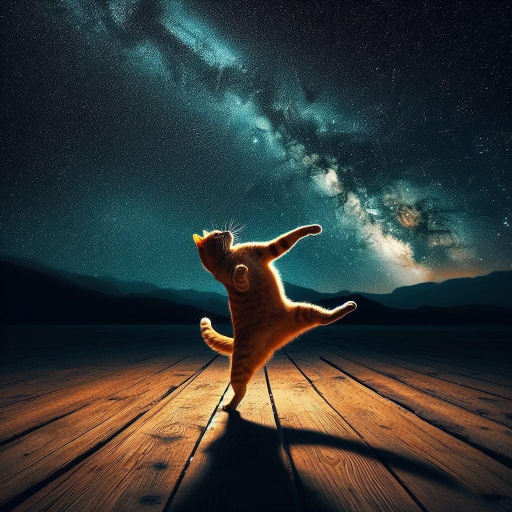 星空の下で踊る猫