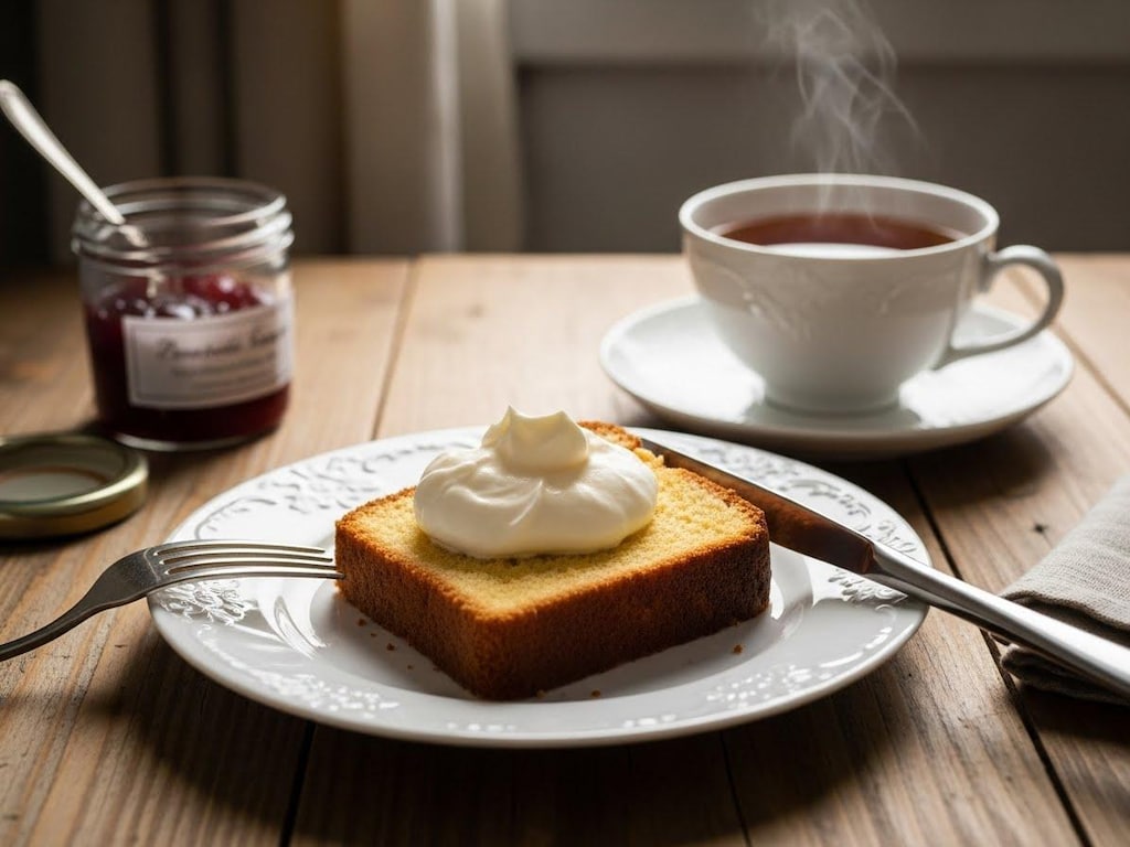 デザートの生クリーム付しっとりパウンドケーキ