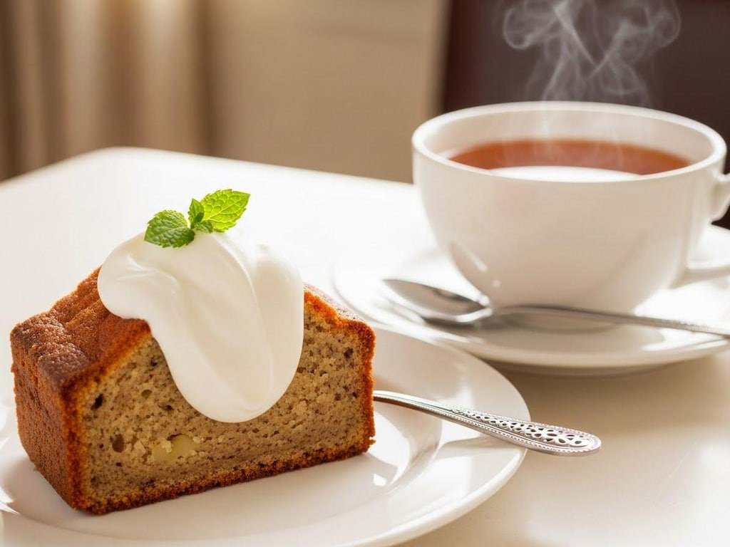 デザートの生クリーム付しっとりパウンドケーキ