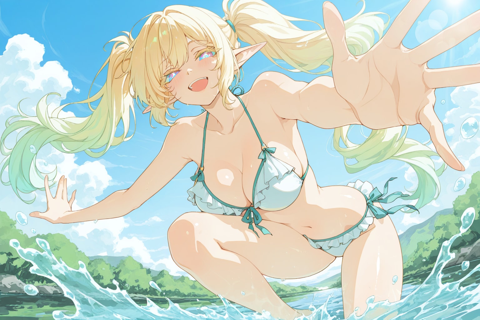 エルフさんと川遊び