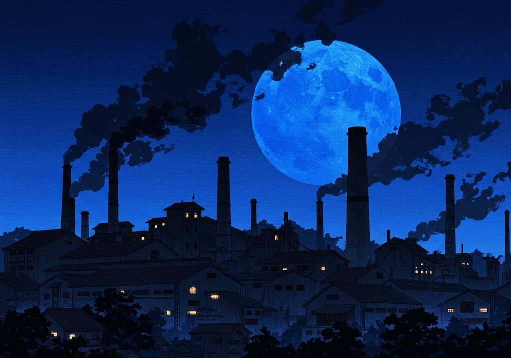 月景色６･煙突のある風景