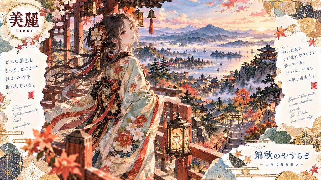 A lantern glowing quietly, a whole autumn valley stretching out below.  Every view lights someone's
