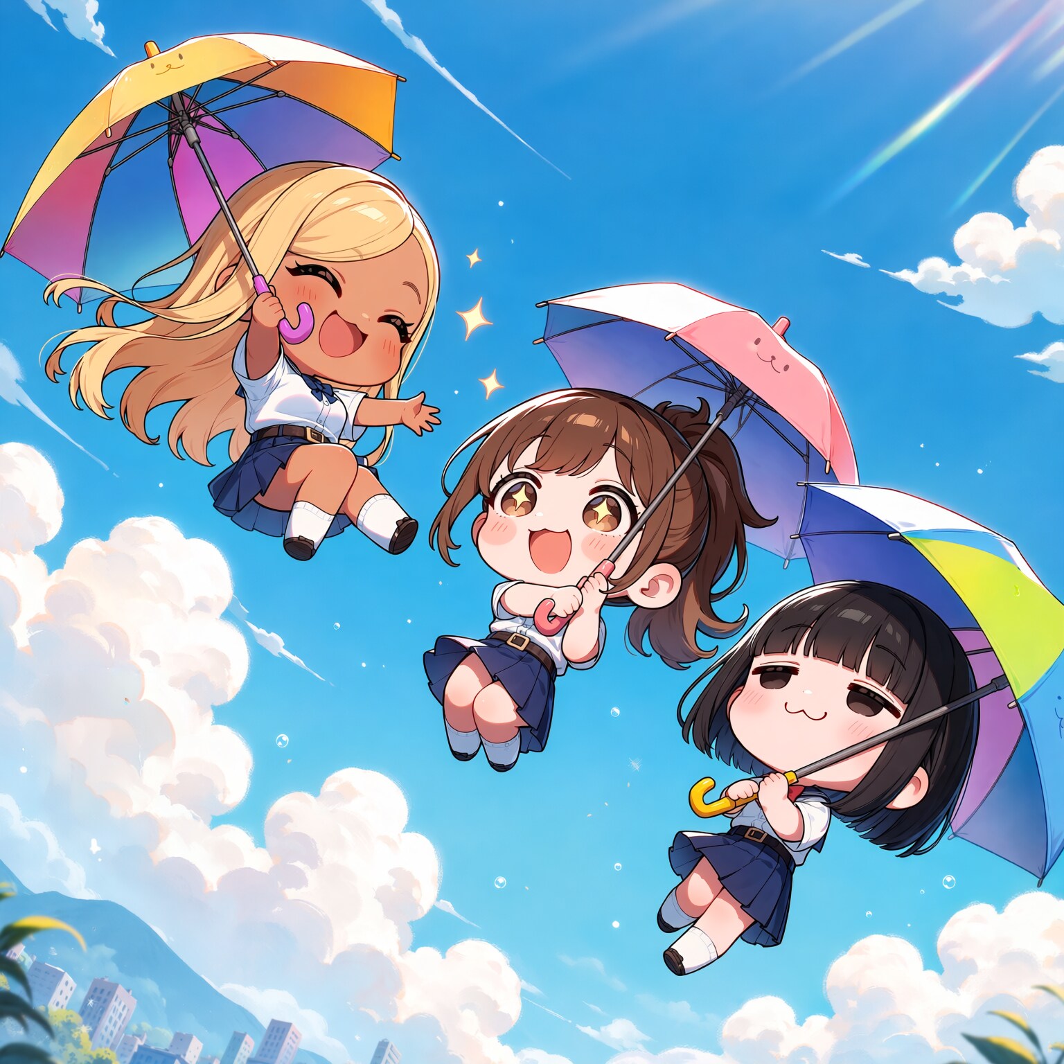 傘で飛ぶ黒ギャル