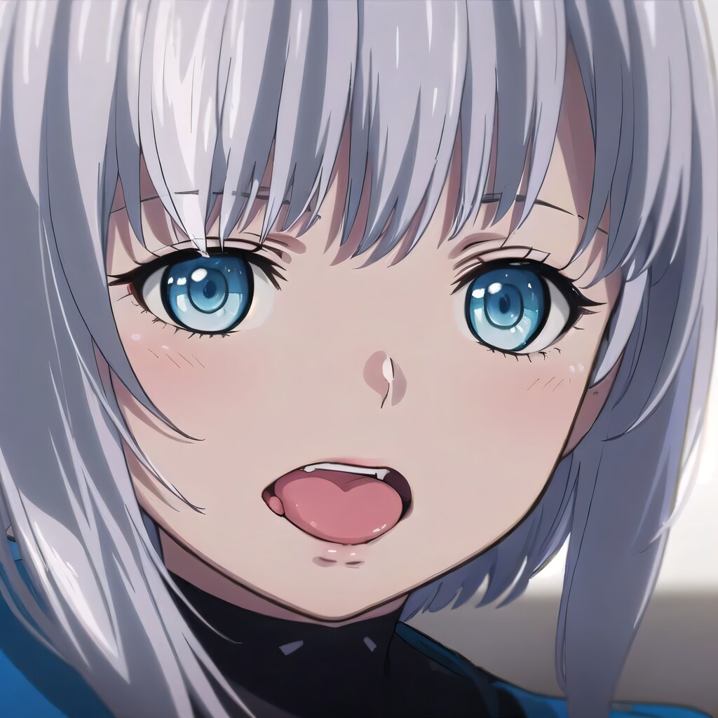 銀髪ボブの舌出し少女