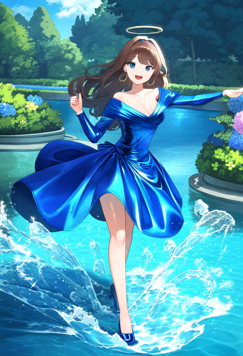 青ドレス美女　水園の踊り