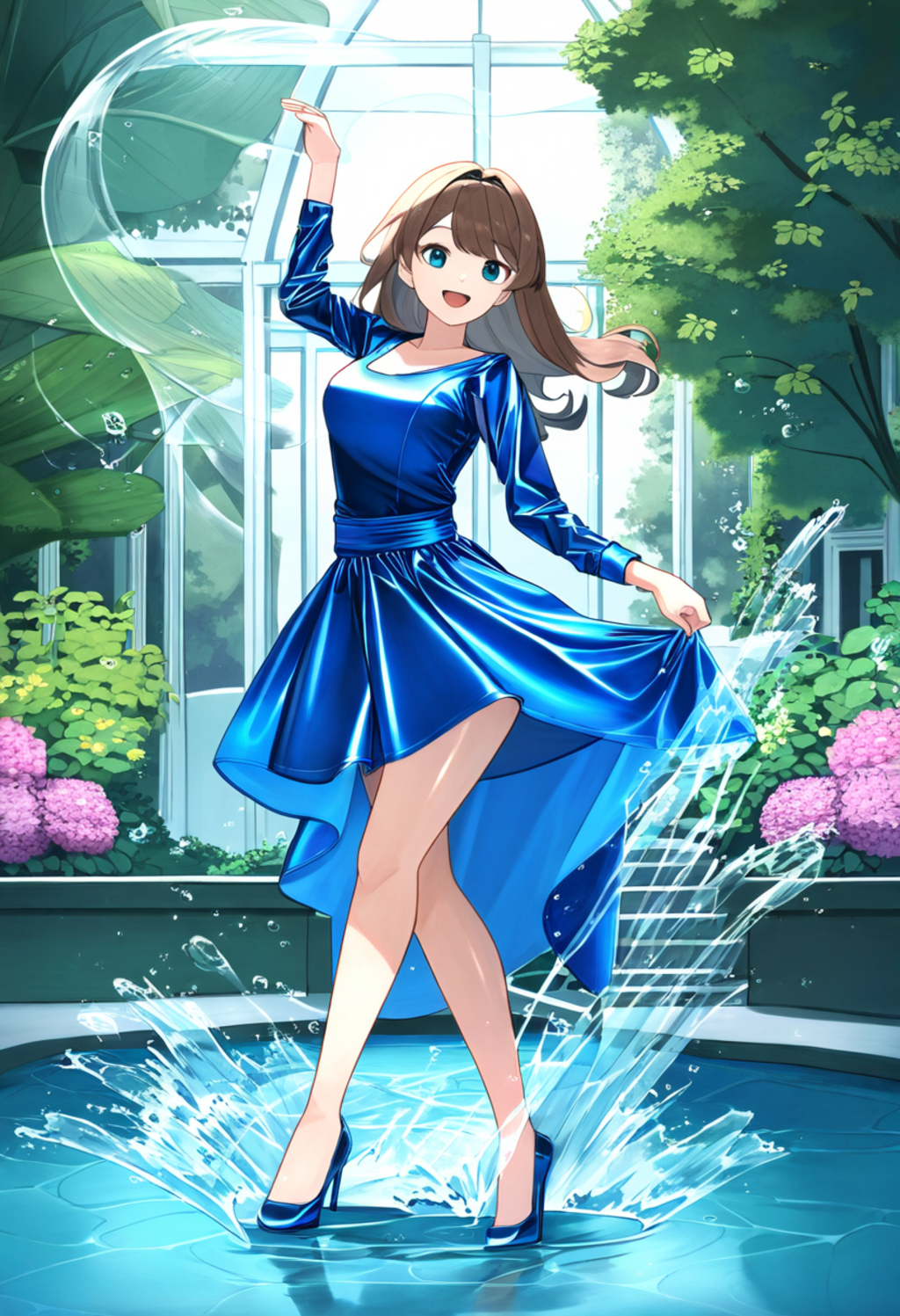青ドレス美女　水園の踊り