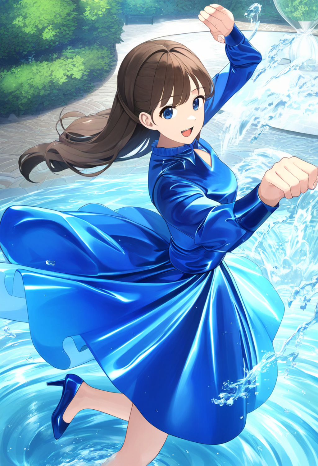 青ドレス美女　水園の踊り