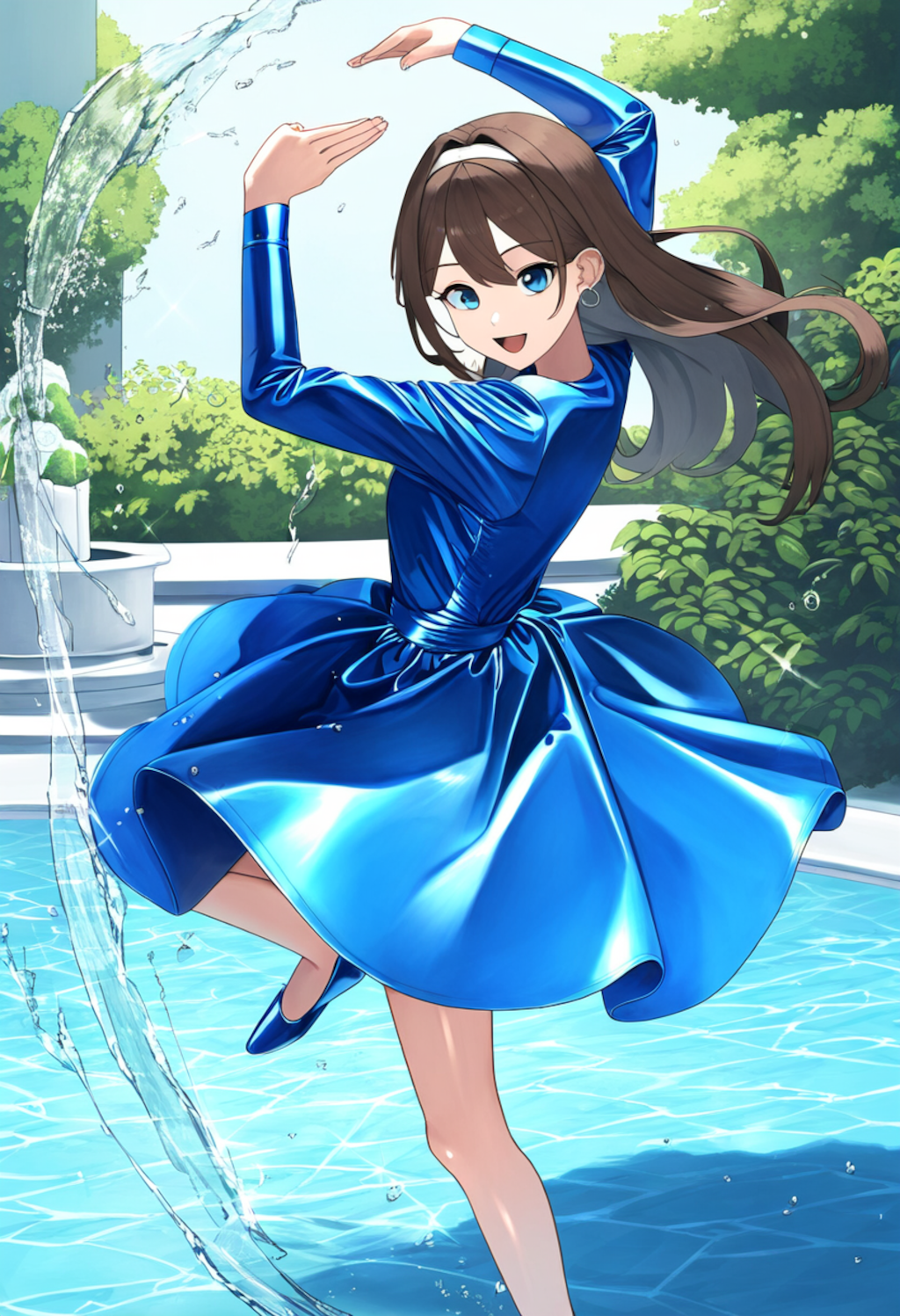 青ドレス美女　水園の踊り