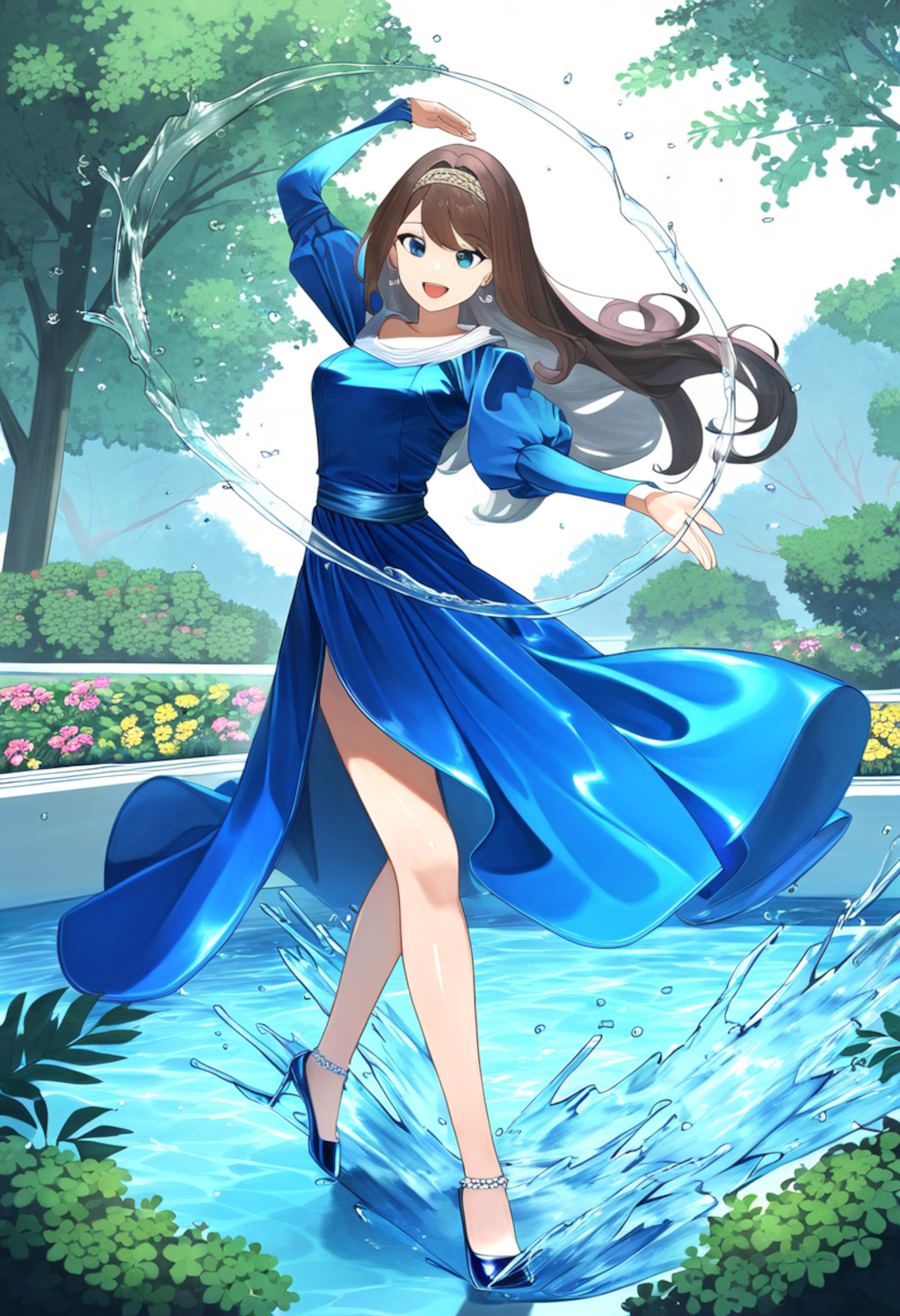 青ドレス美女　水園の踊り