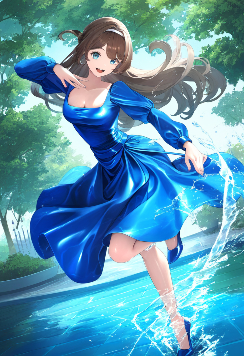 青ドレス美女　水園の踊り