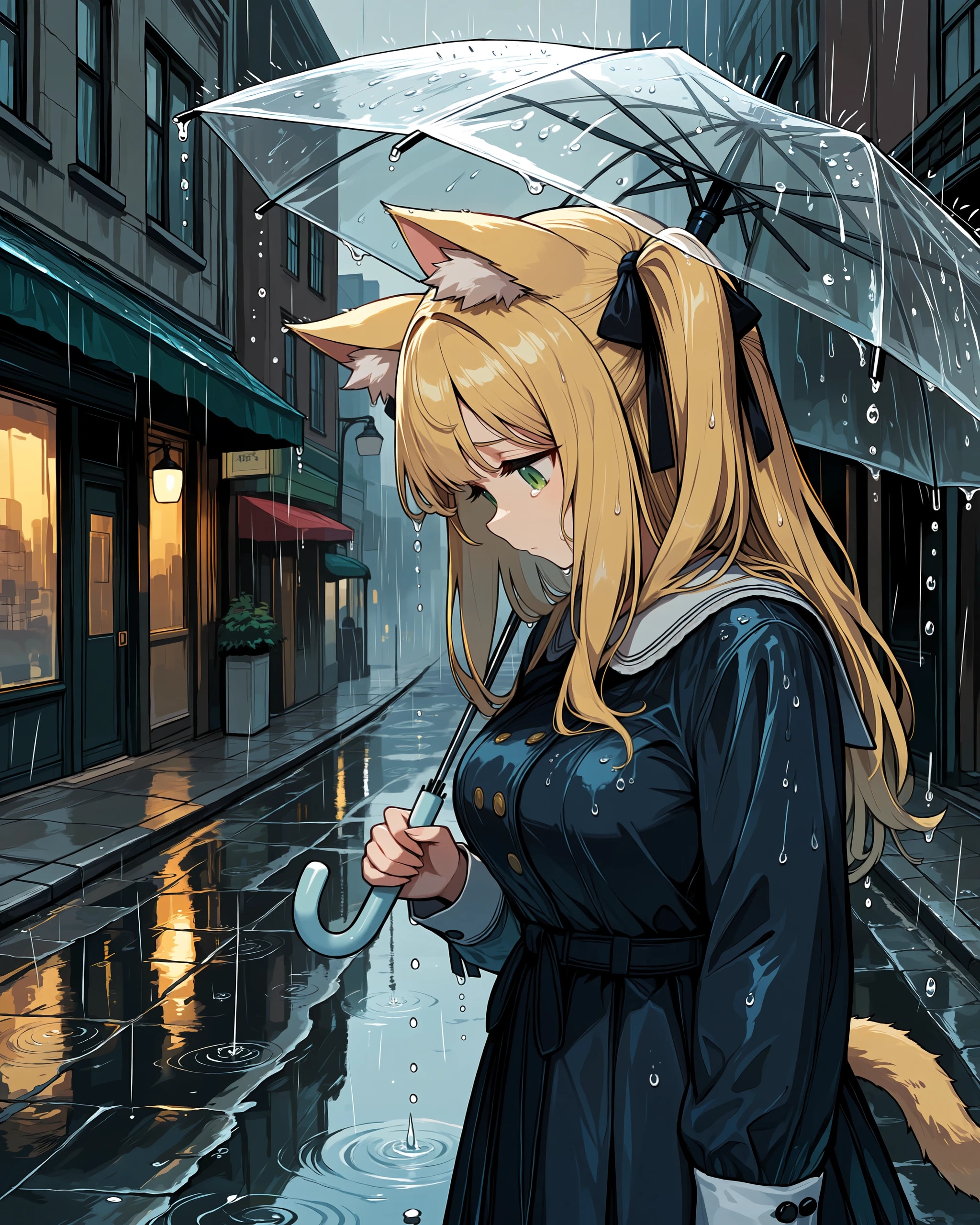 雨で憂鬱な猫耳の女の子 | の人気AIイラスト・グラビア