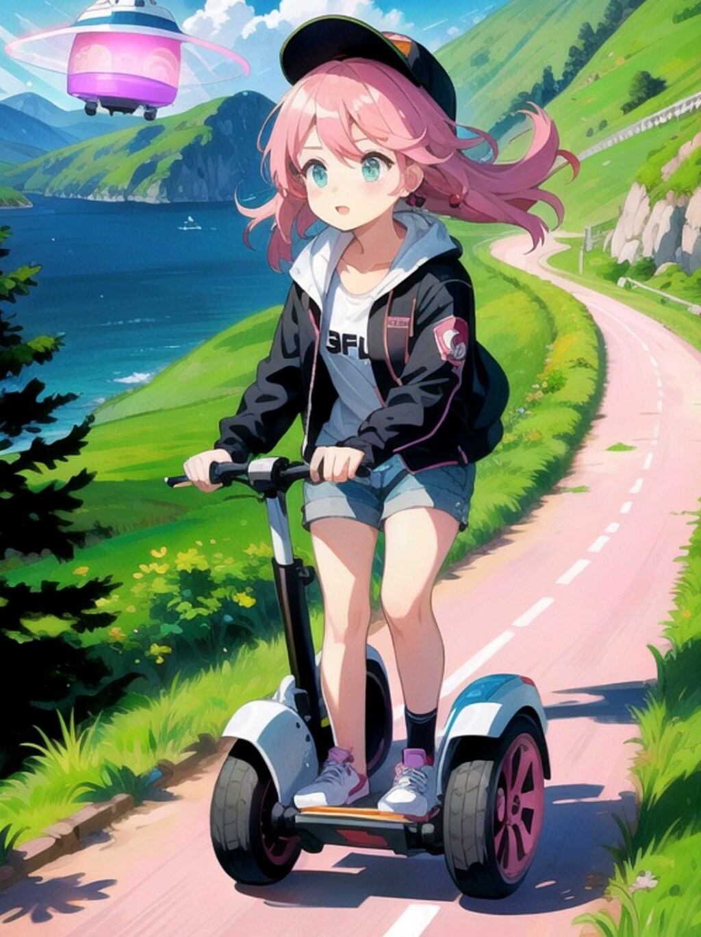 ドライブするピンク髪ちゃん