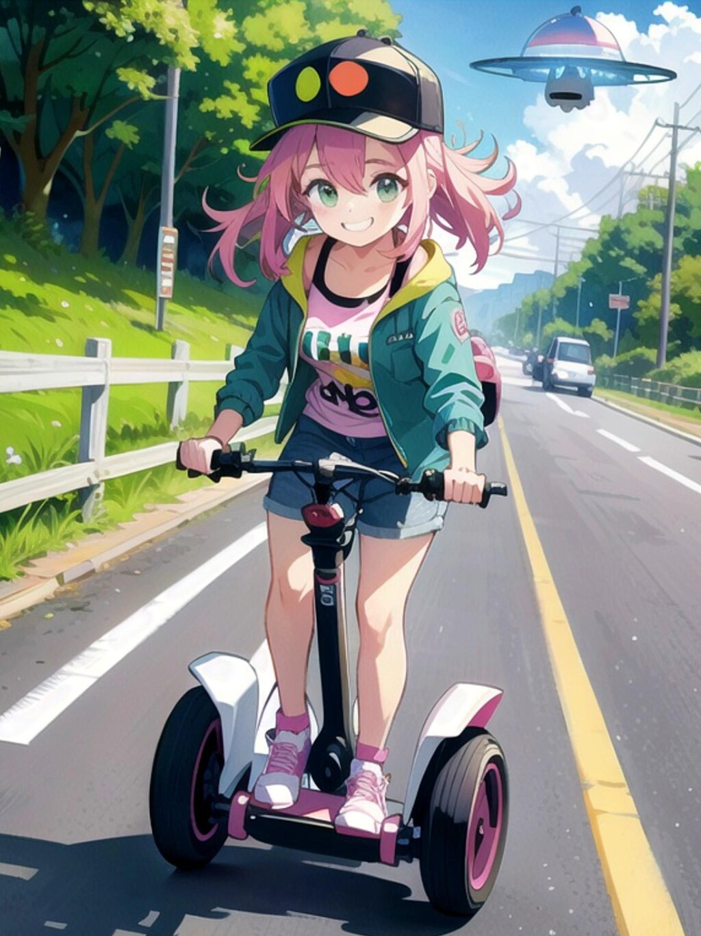 ドライブするピンク髪ちゃん