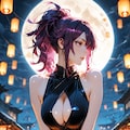 杠、満月を背に佇むくノ一の艶めいた夜 2枚目