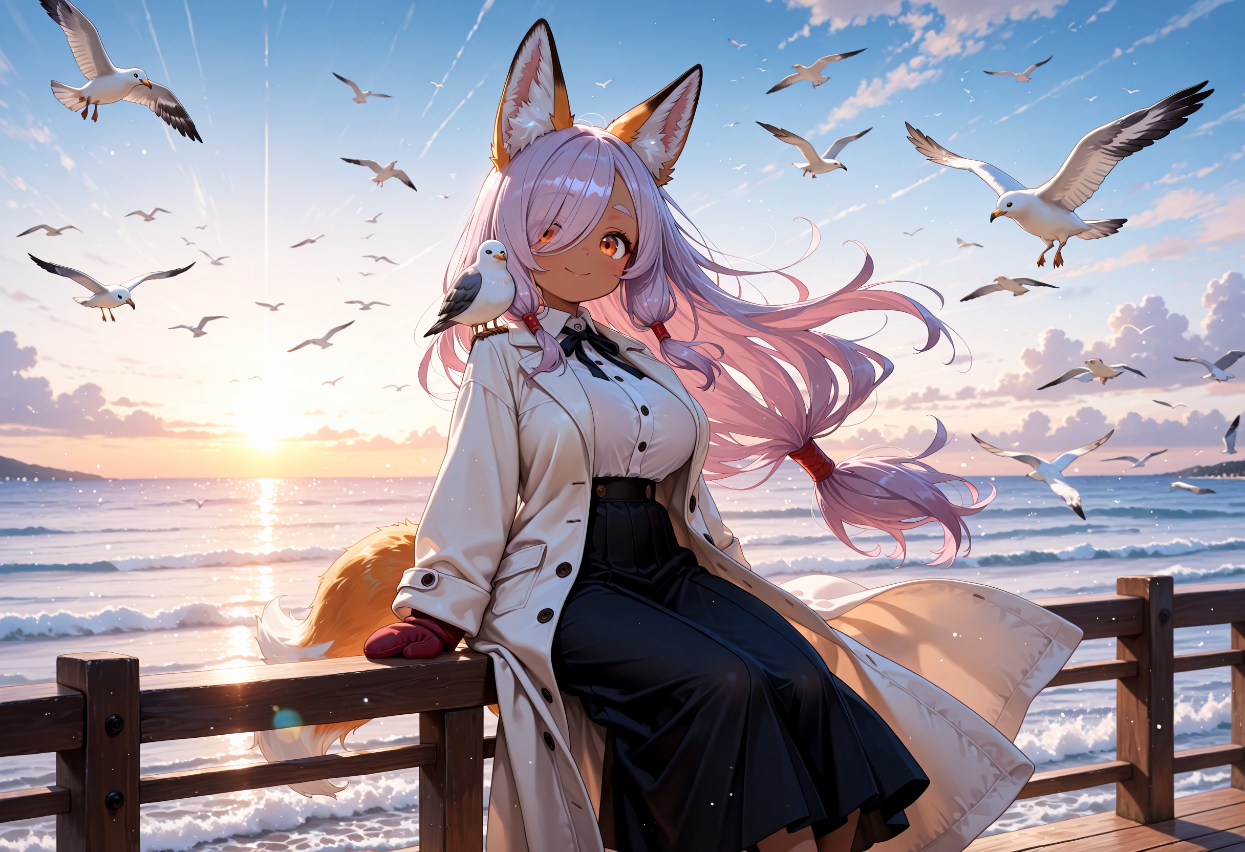 海とカモメと紫狐ちゃん | の人気AIイラスト・グラビア