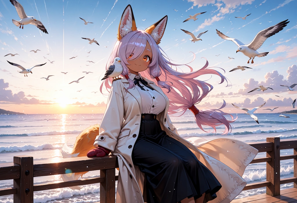 海とカモメと紫狐ちゃん