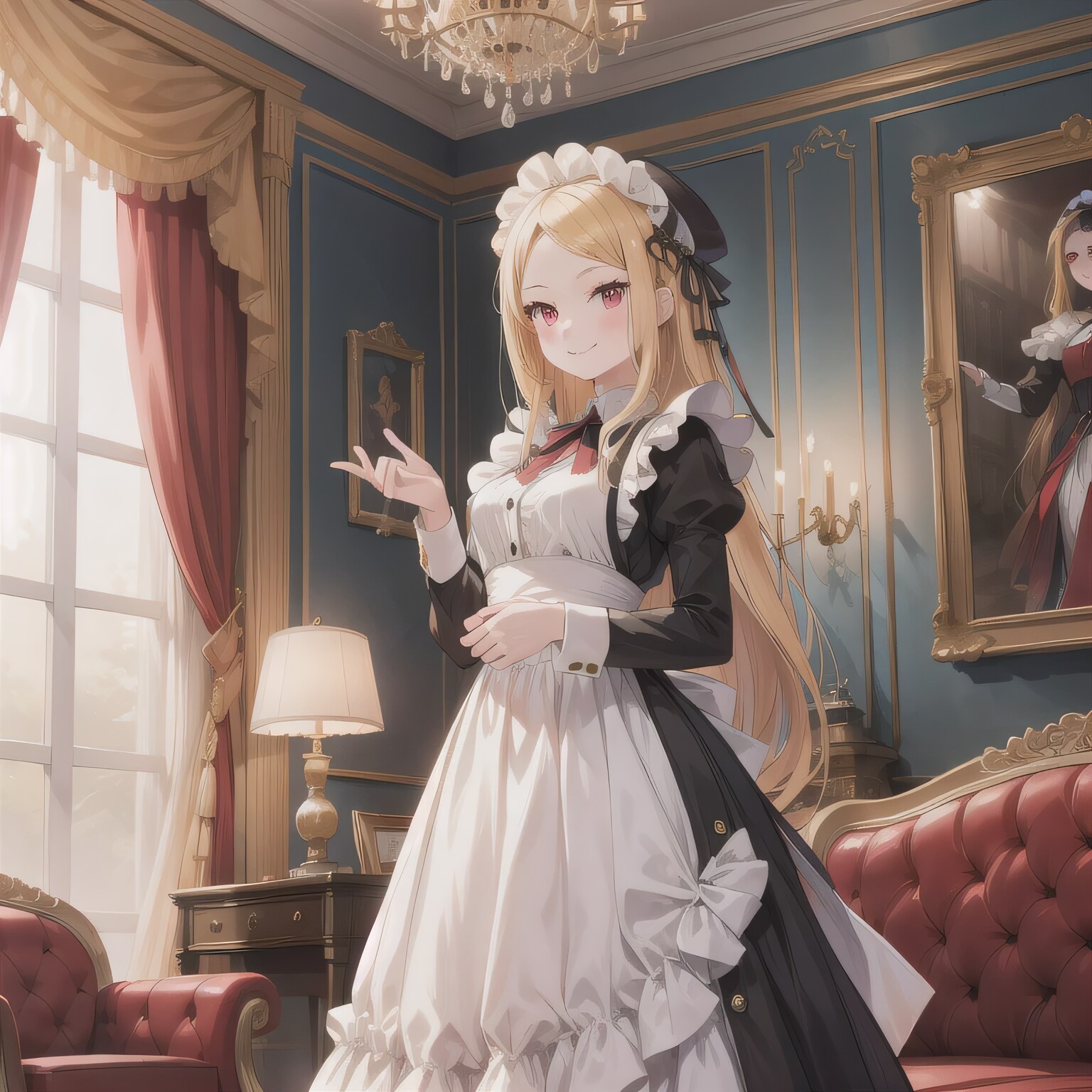 金髪ロングでメイド服の少女９ | の人気AIイラスト・グラビア