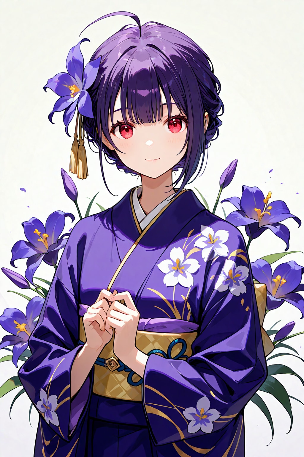 アヤメの花、紫色な和服の女性 | の人気AIイラスト・グラビア