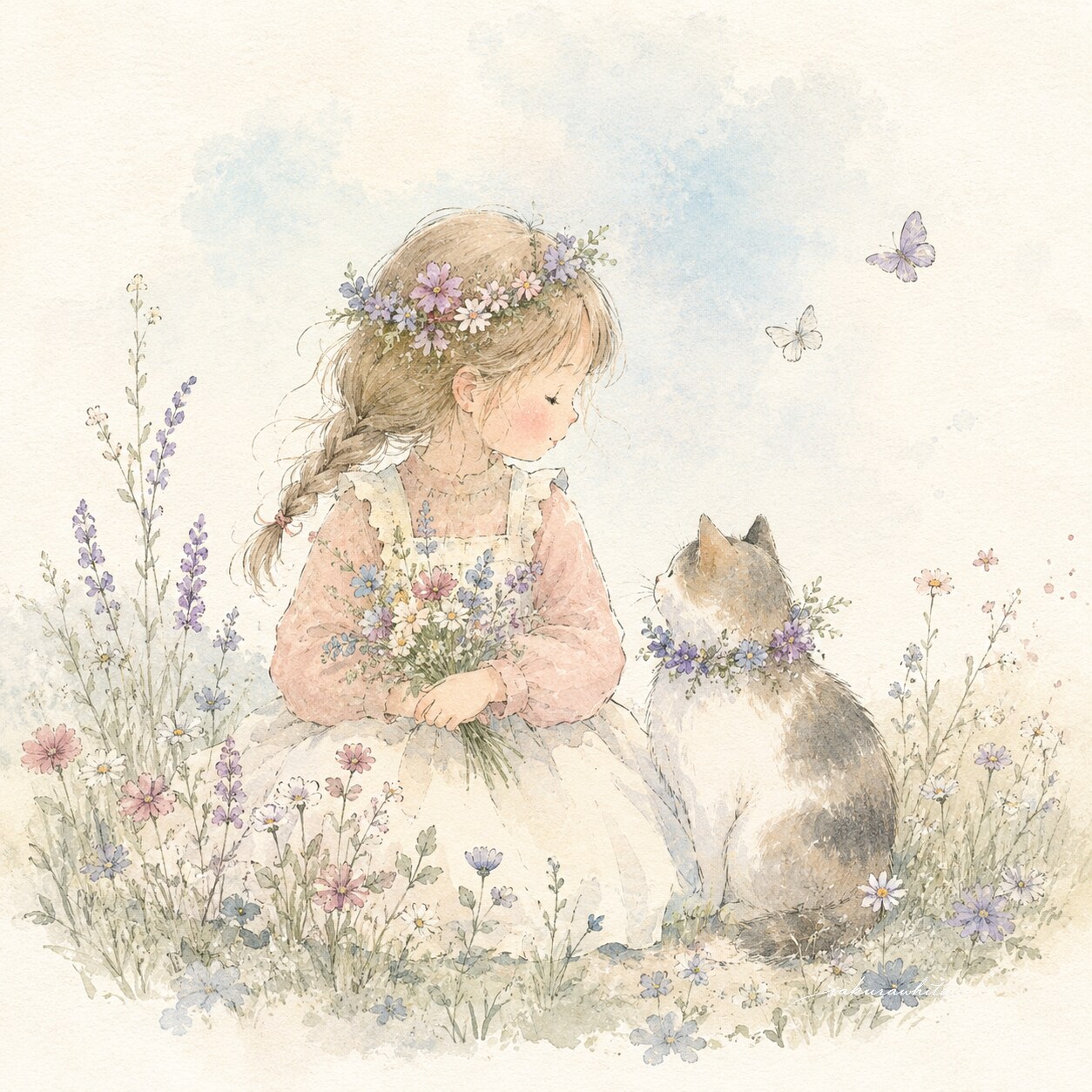 猫と花と