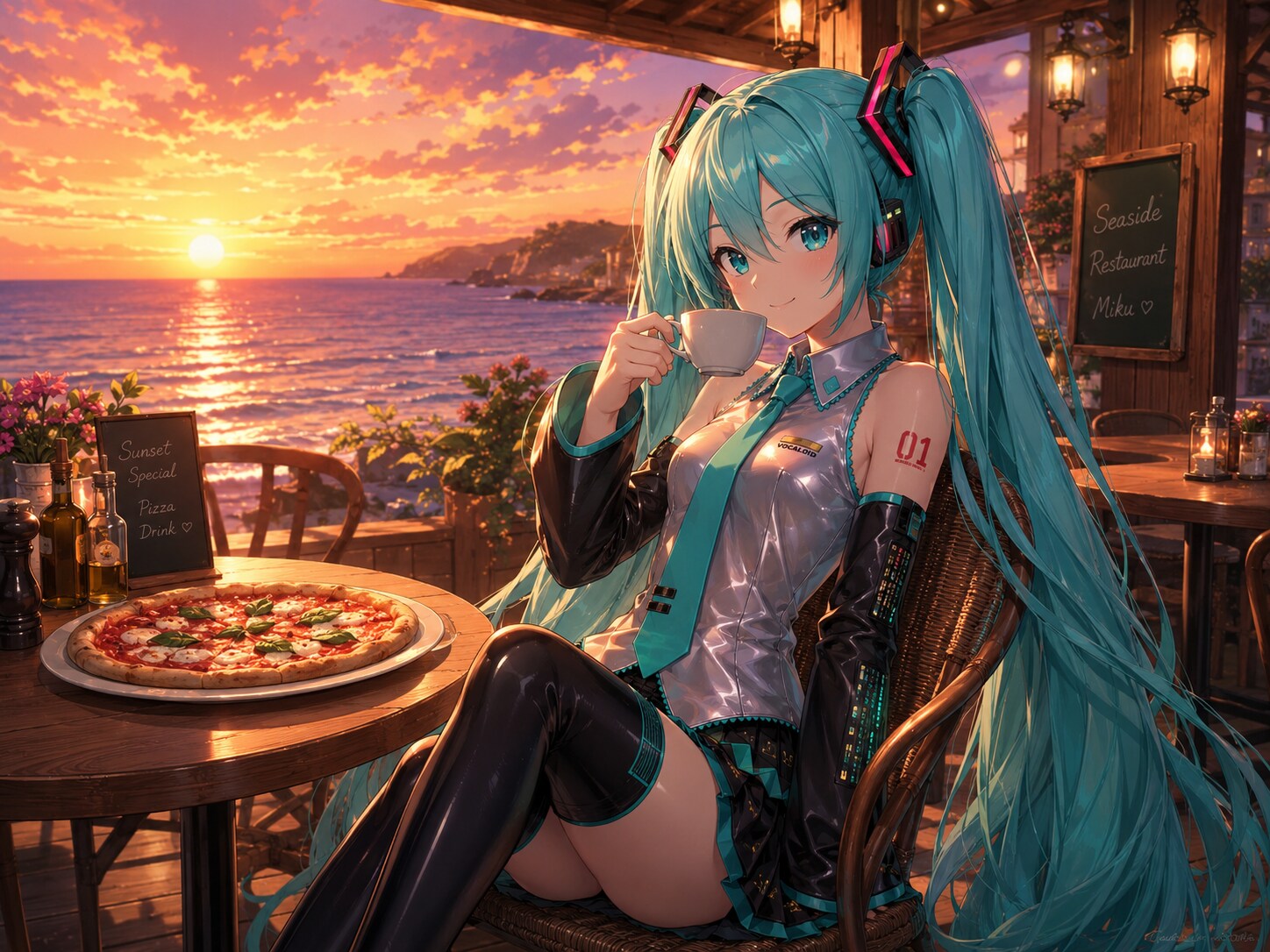 夕陽のシーサイドレストラン