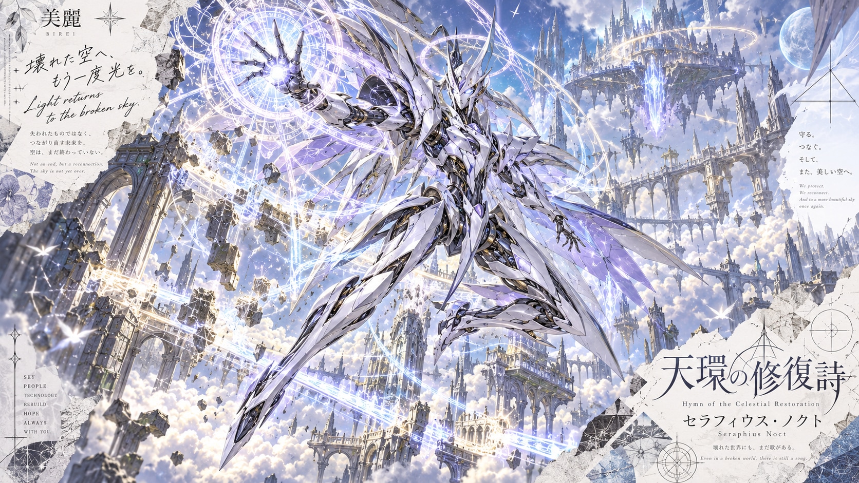Seraphius Noctis, Hymn of the Celestial Restoration, casting light back into a shattered sky-city of | の人気AIイラスト・グラビア