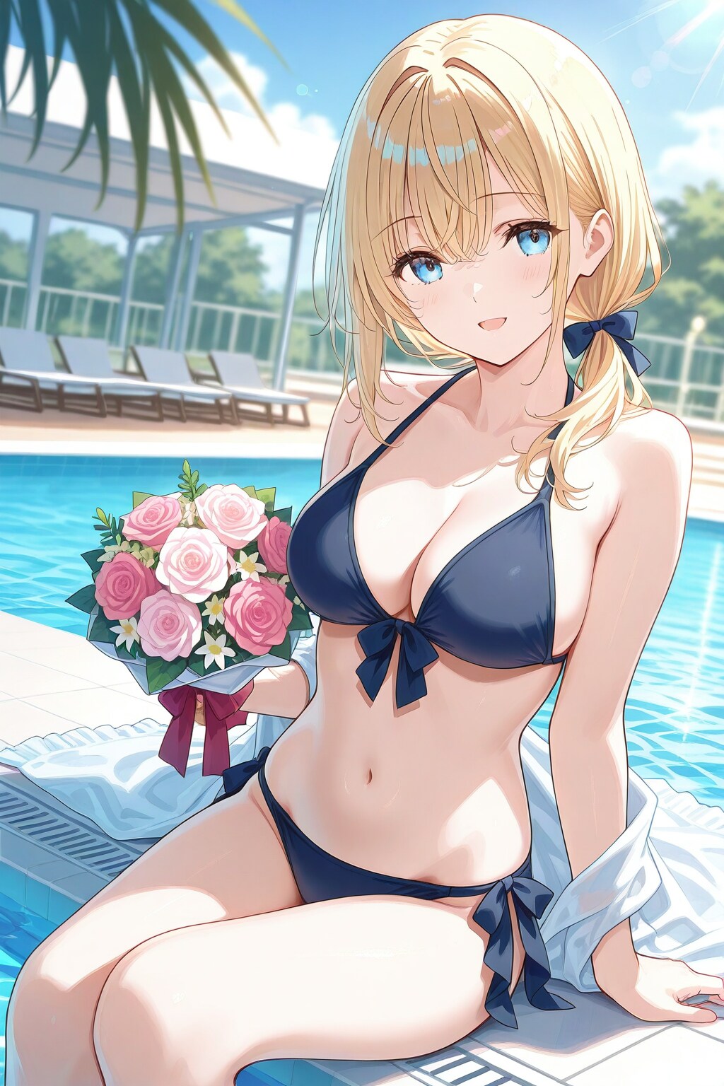 プールで花束