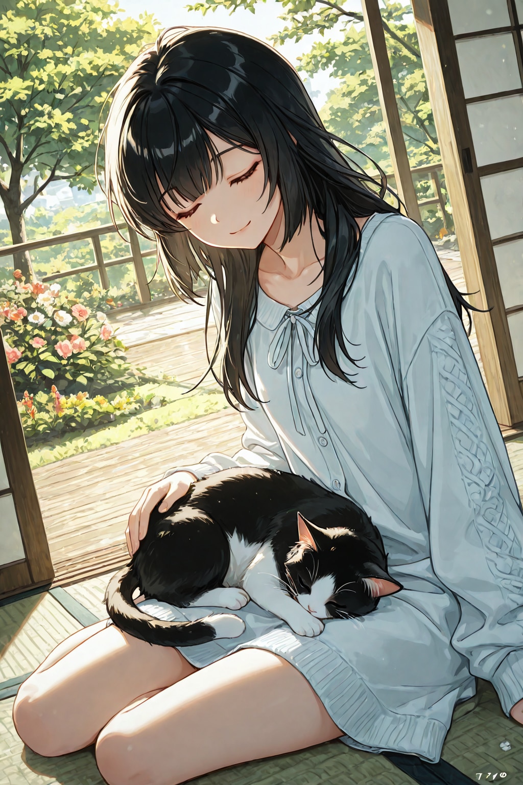 girl and cat