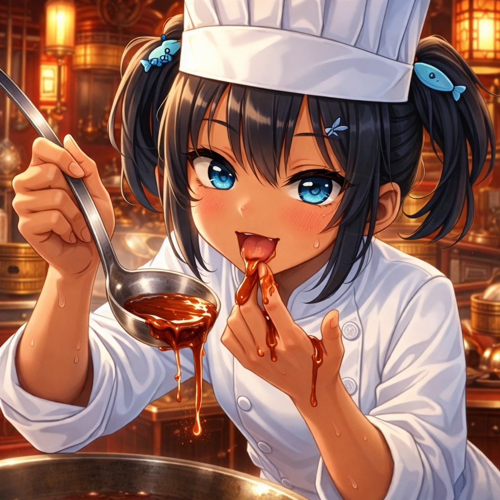 秋山醤風にソースを味見するこなつちゃん