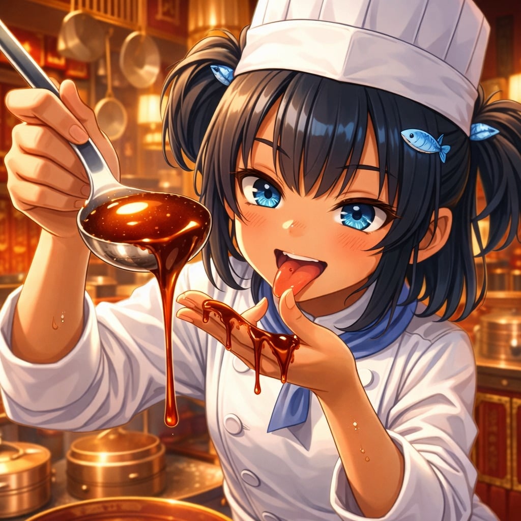 秋山醤風にソースを味見するこなつちゃん