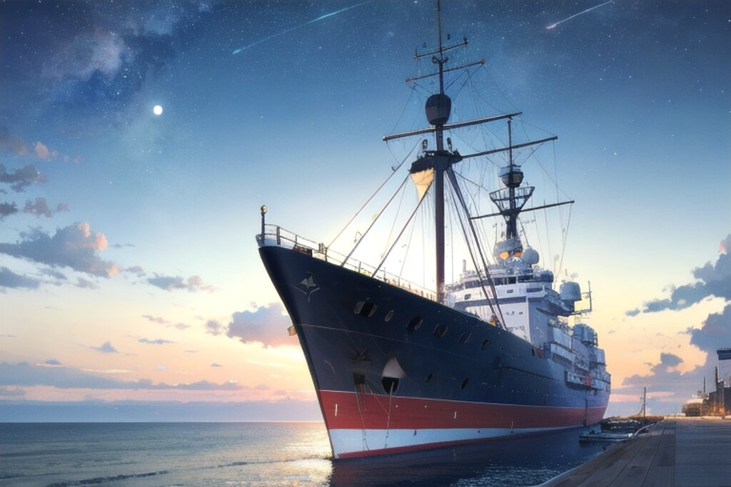 軍艦と星空