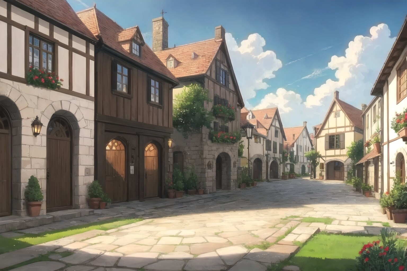 ファンタジー背景 街 ① | の人気AIイラスト・グラビア