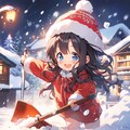 雪かきしている小さな女の子 2枚目