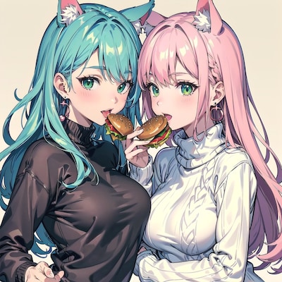 ハンバーガー猫耳姉妹🐱🍔🐱