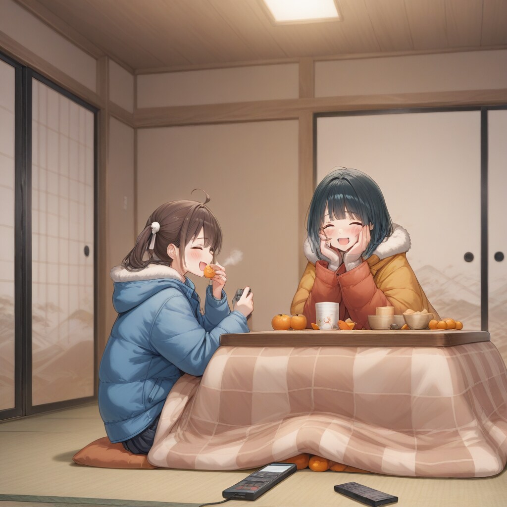 みかん美味しいね(炬燵に隠されている蜜柑)