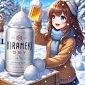 ビールが噴き上がる雪像を作る女の子 4枚目