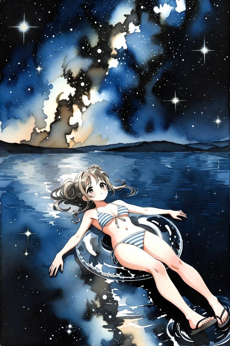 湖で星空を見る