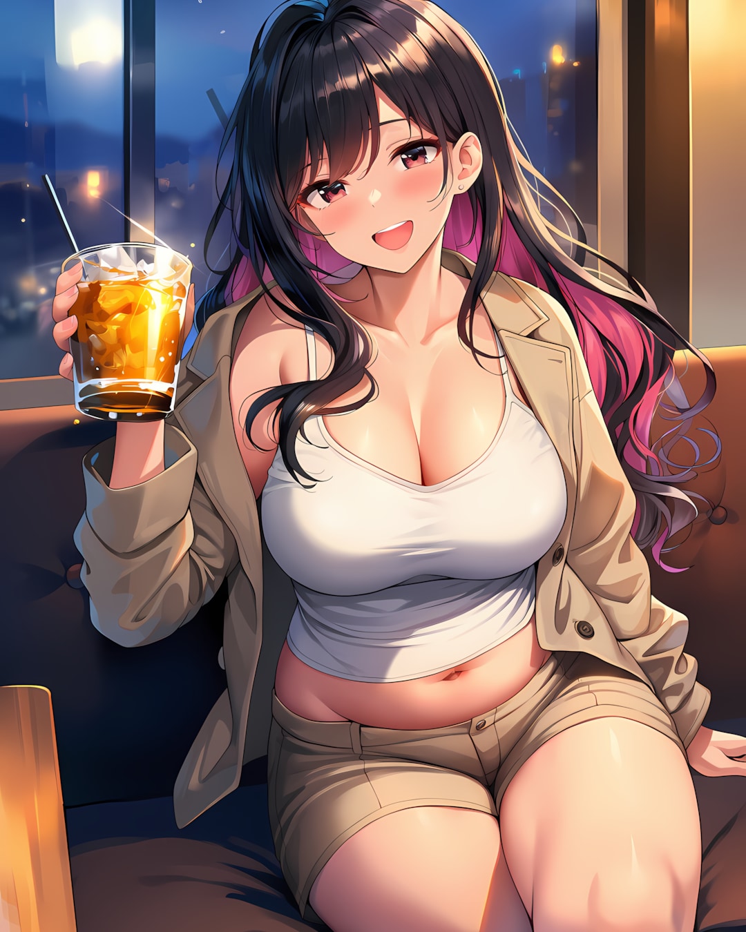 🥂祝日の夜に乾杯！リナと過ごすゆったりカフェ時間✨ | の人気AIイラスト・グラビア