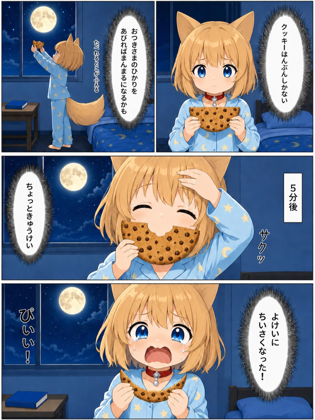丸いお月さまにあやかり世の理をねじ曲げてクッキーを増やそうとするキツネ