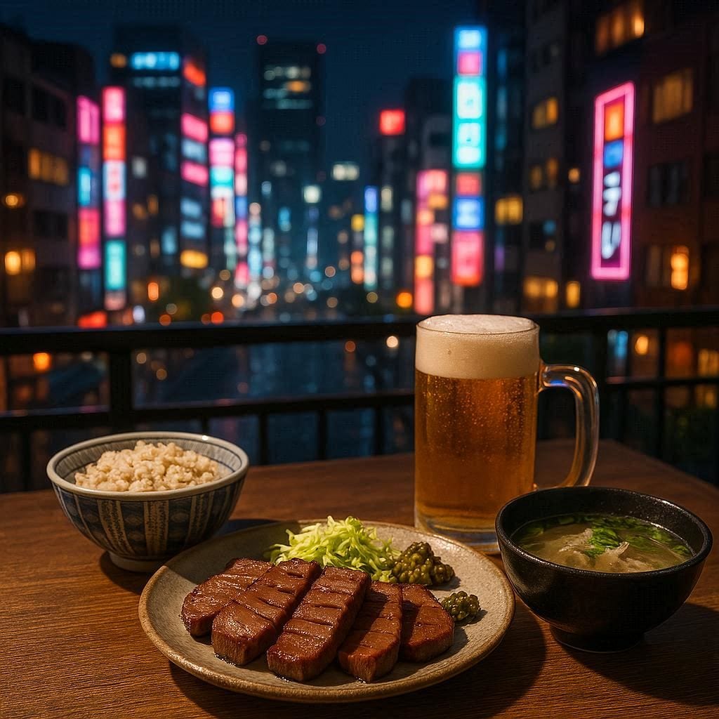 牛タン焼きとビール