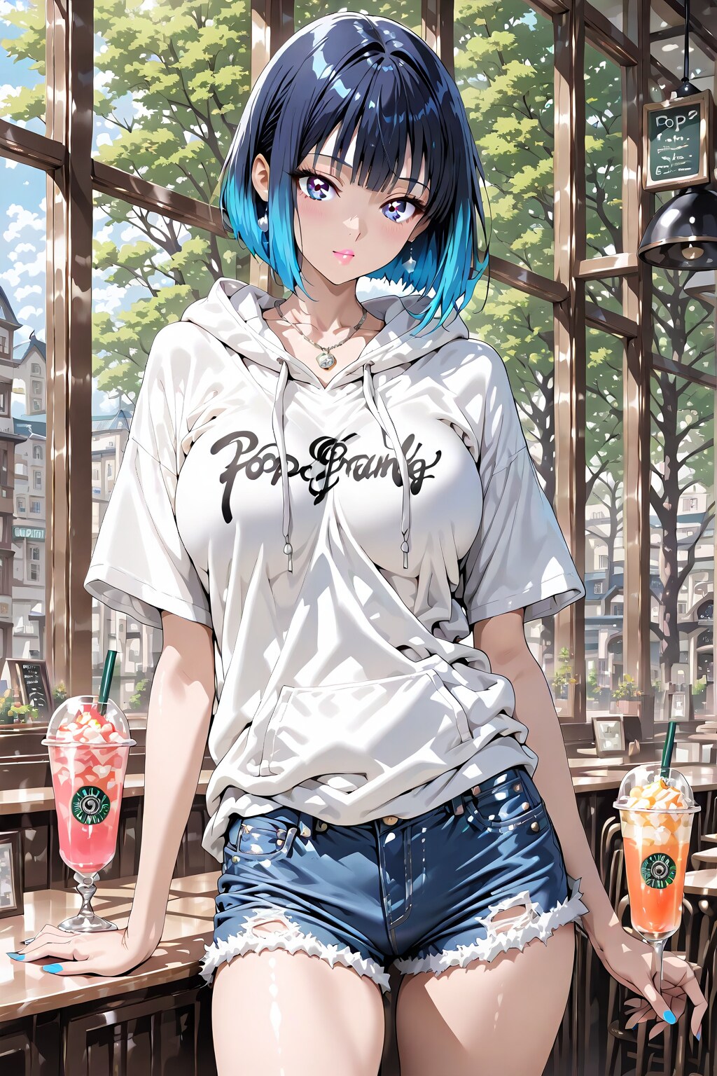 涼し気なカフェにて