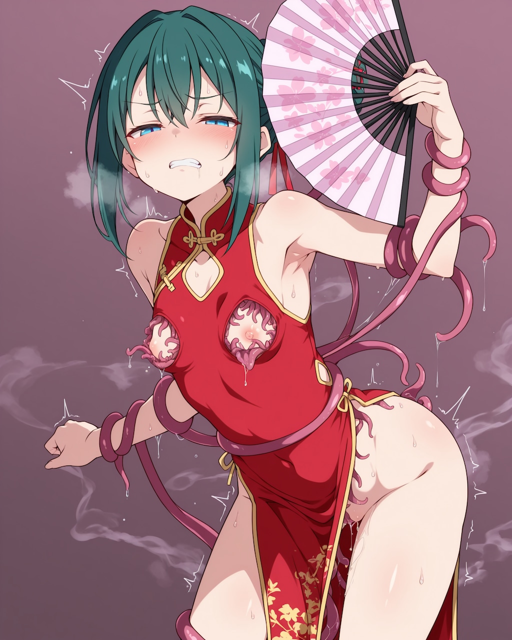 触手チャイナドレスで淫らな踊り