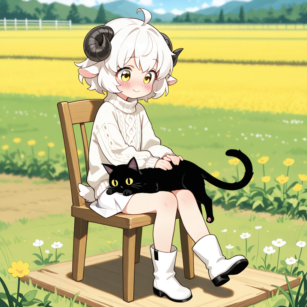 黒猫を撫でるメイちゃん