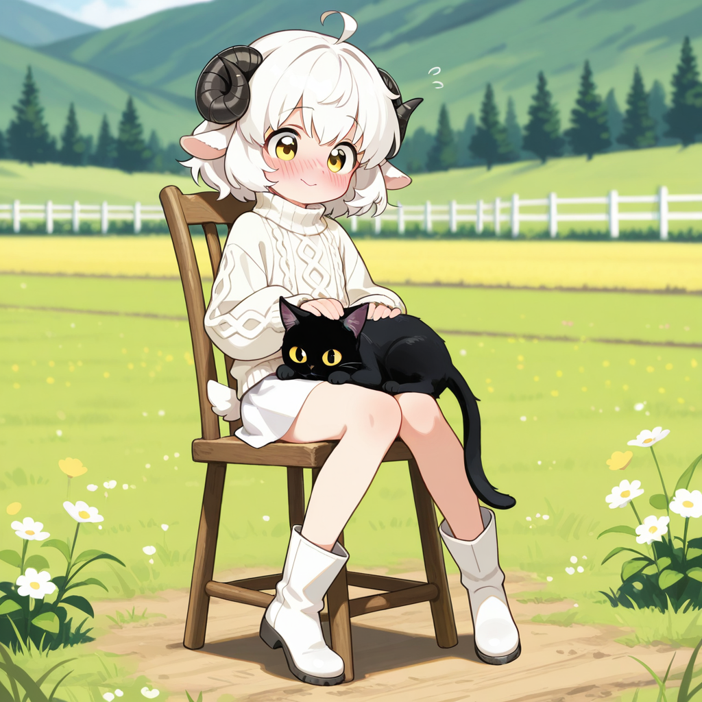黒猫を撫でるメイちゃん | の人気AIイラスト・グラビア