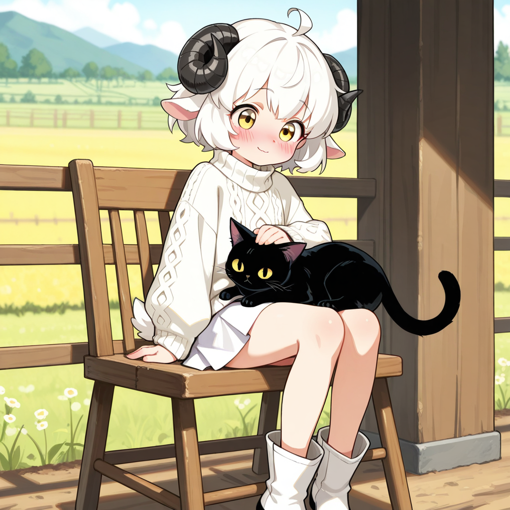 黒猫を撫でるメイちゃん