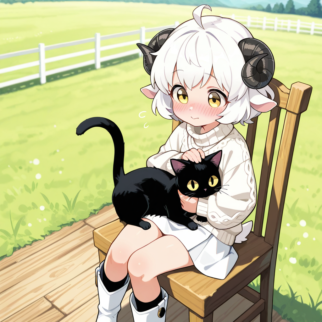 黒猫を撫でるメイちゃん