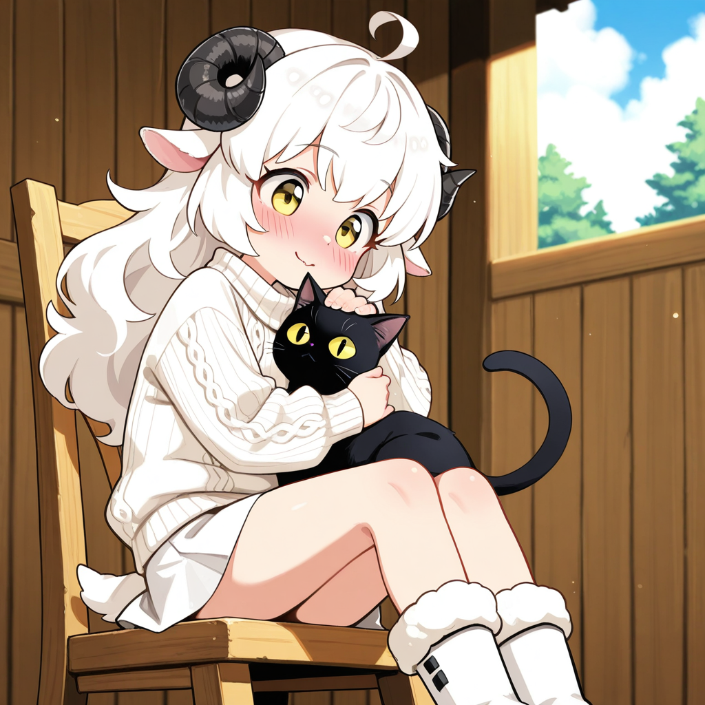 黒猫を撫でるメイちゃん