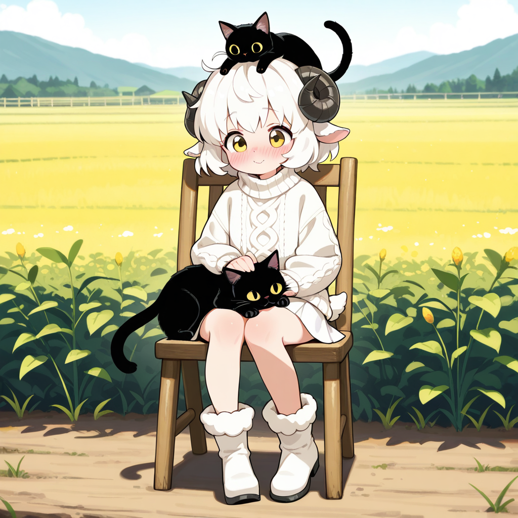 黒猫を撫でるメイちゃん