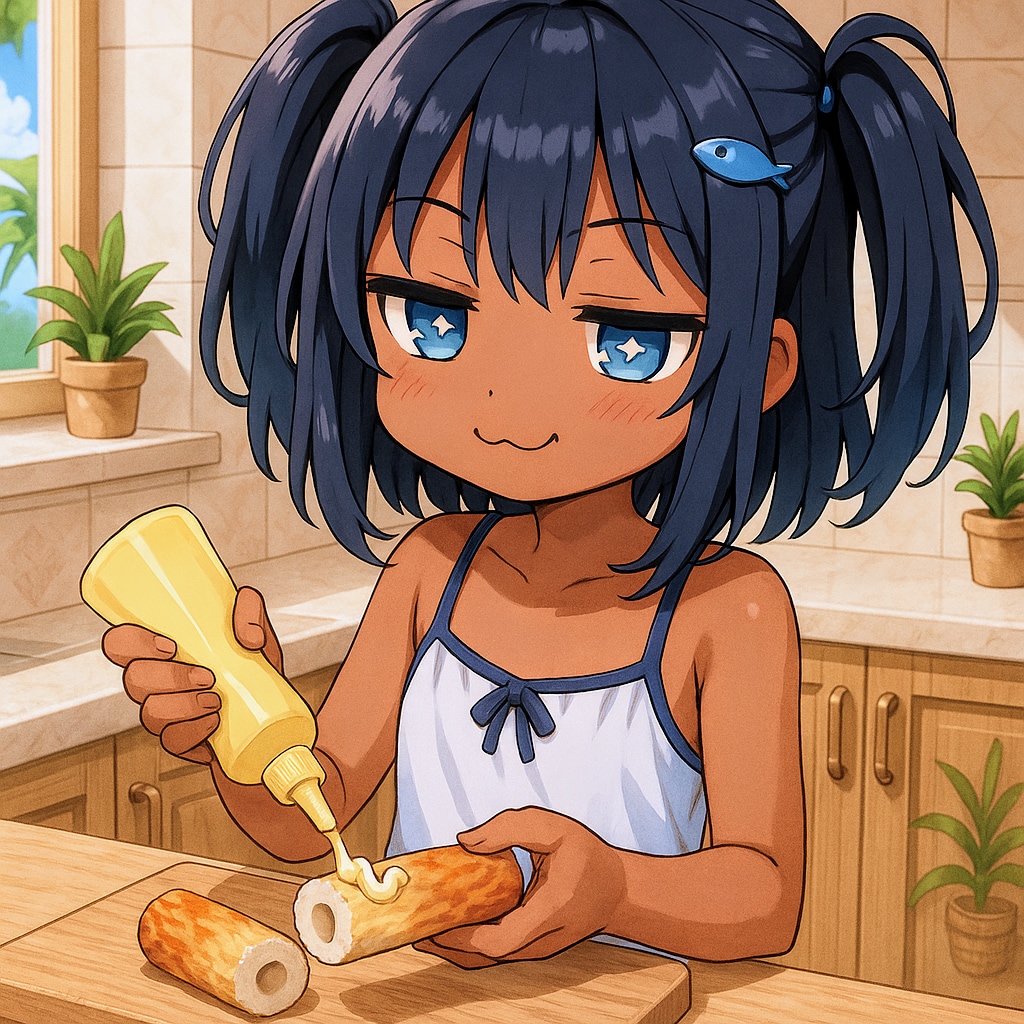 ちくわにマヨネーズをかけるこなつちゃん | の人気AIイラスト・グラビア