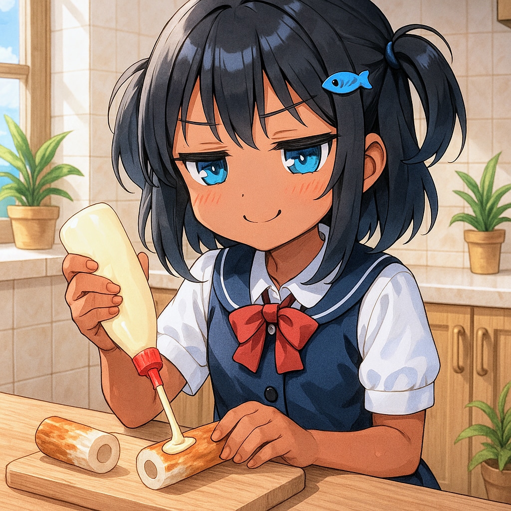 ちくわにマヨネーズをかけるこなつちゃん