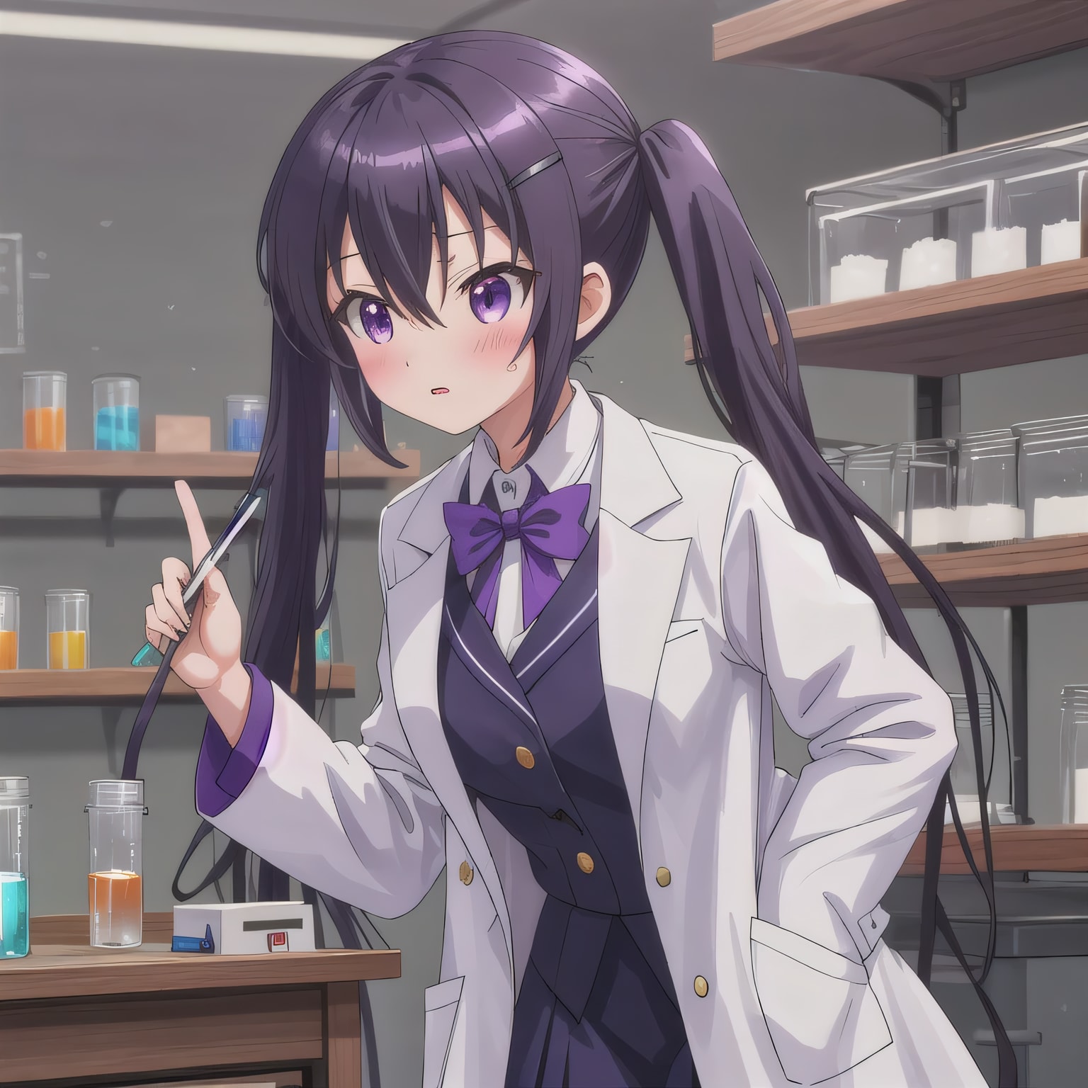 紫髪ロングで白衣の少女１２ | の人気AIイラスト・グラビア